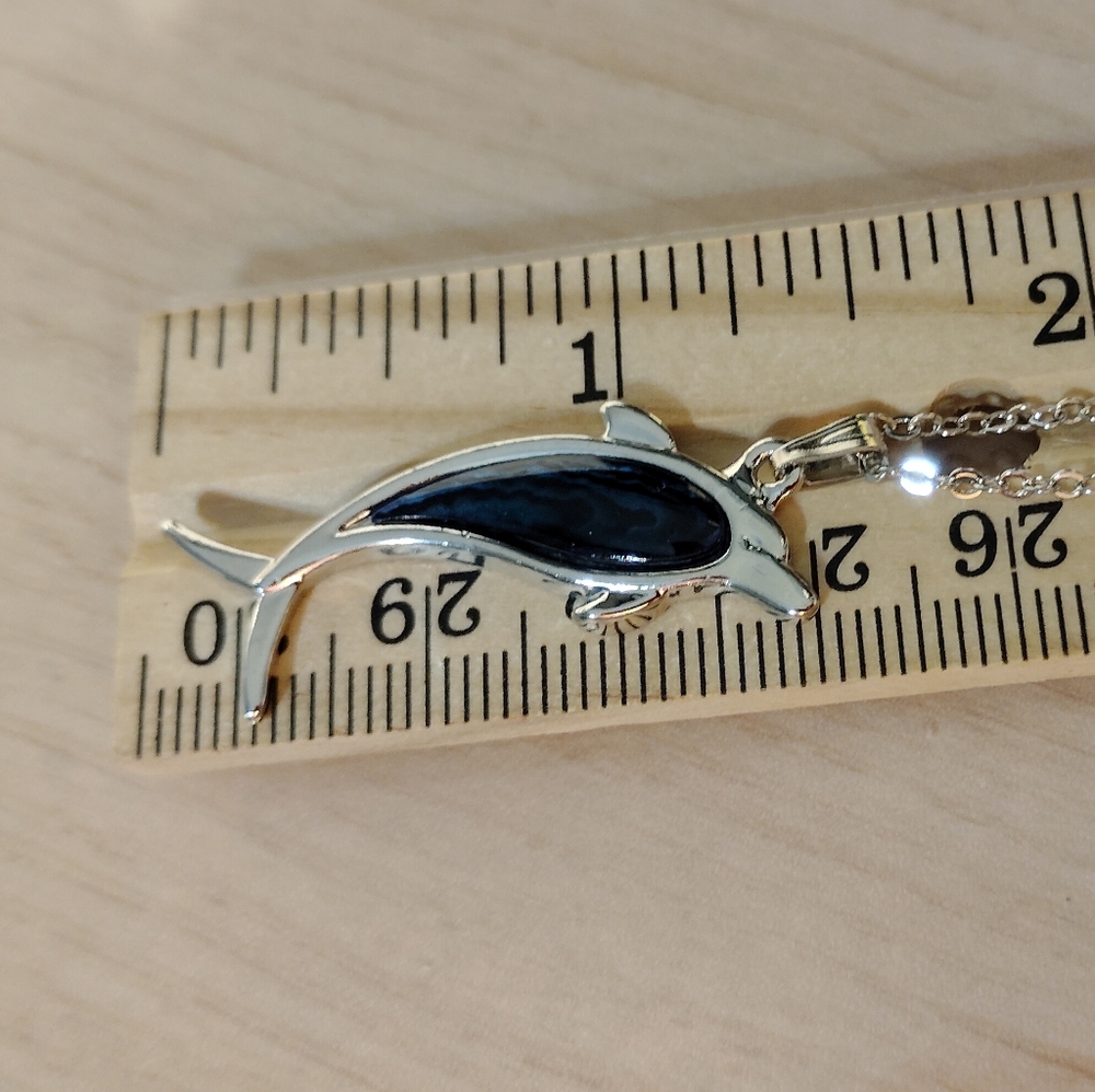 🆕 Dolphin Pendant Necklace with Navy Inlay - Women's Jewelry